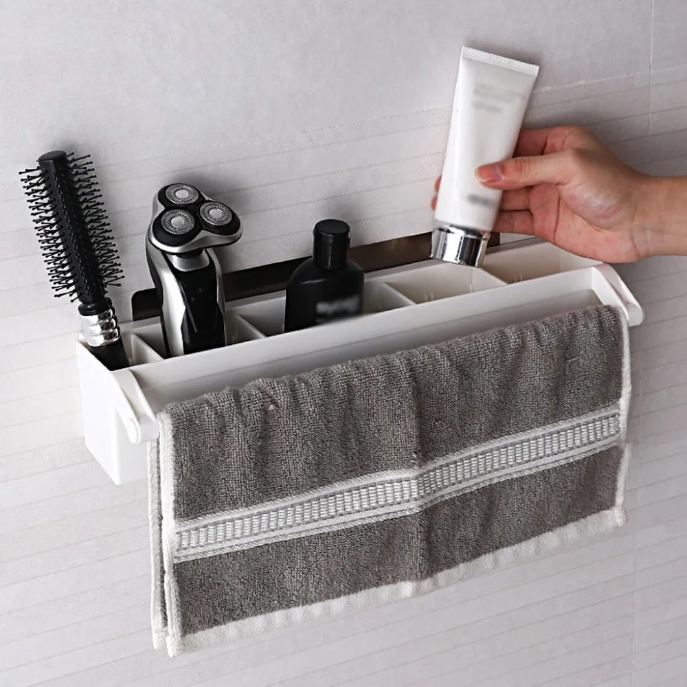 Kitchen Bathroom Wall Storage Rack Punch-free Bathroom shelf Towel Organizer #4C20 (2)