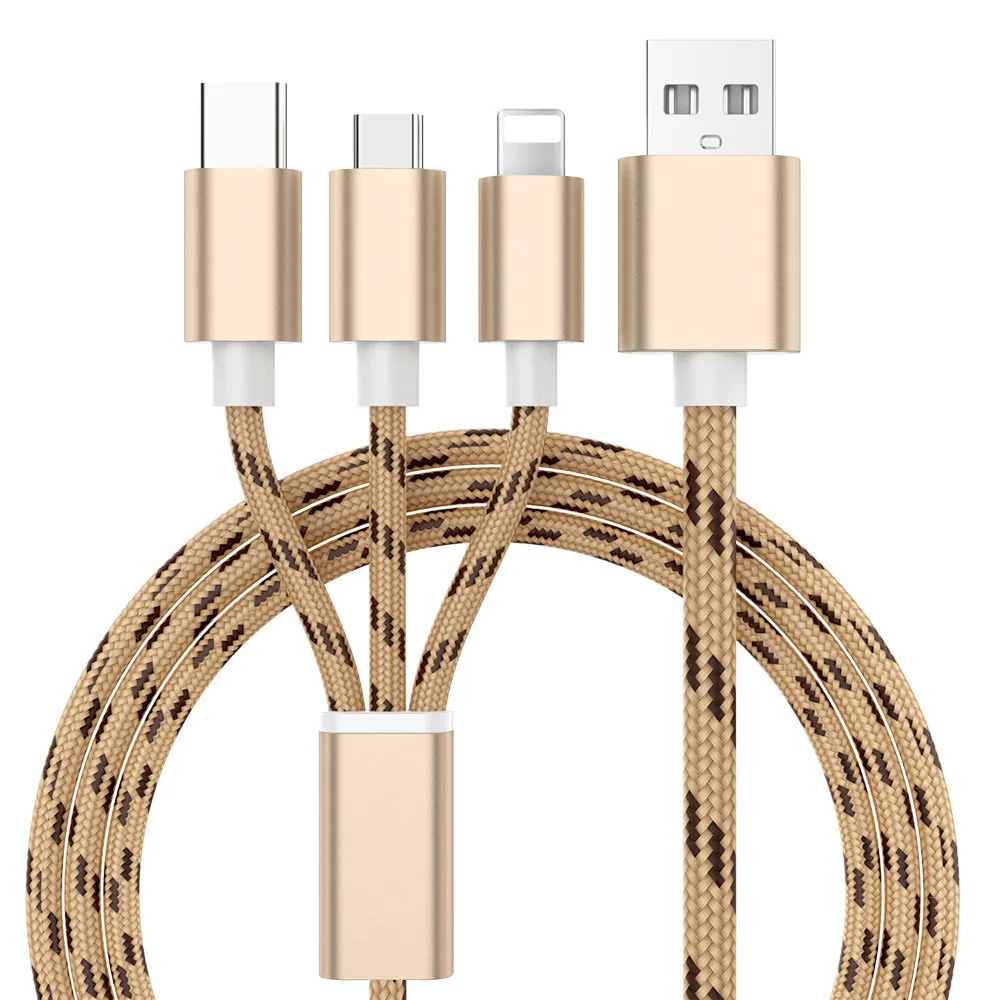 3 в 1 USB кабель зарядного устройства для IPhone X 8 7 6 5 Micro usb type C кабель для samsung Galaxy S9 S8 Быстрый кабель для зарядного устройства Шнур - Цвет: GOLD