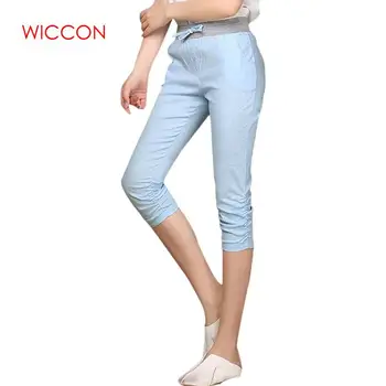 

Plus Size 2020 Linen Comfortable Pants Summer Women Calf Length Cotton Pants Colorful Casual Elastic Waist Pants Capris Trousers