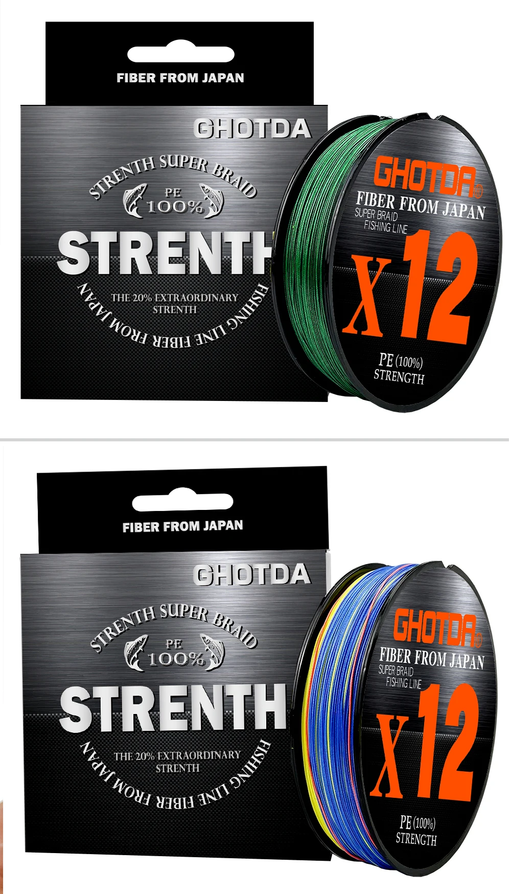 12/9strands Braided Fishing Line Length100m Diameter:0.128mm-0.47