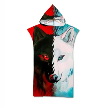 

3D sided Printed Animal wolf Robe Bath Towel Outdoor Adult Hooded Beach Towel Poncho Bathrobe Towels Women Man Bathrobe aHT40