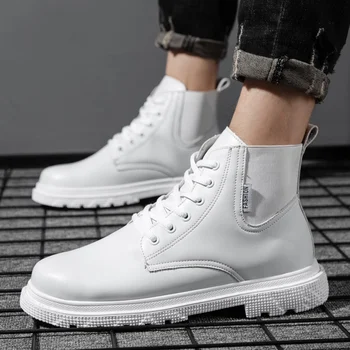 

Couple Autumn Winter Work Boots Men Ankle Boots Punk Motorcycle Sneakers Male Shoes Thick Heel White Chelsea Winter Shoes