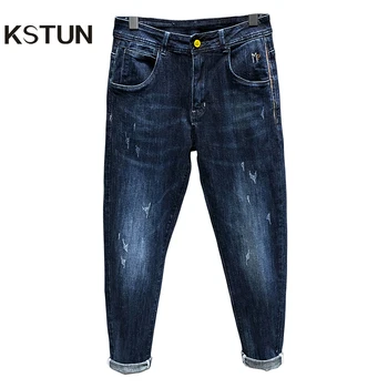 

KSTUN Jeans Men Autumn and Winter Skinny Jeans Man Deep Blue Denim Pants High Stretch Top Quality Famous Brand Jeans Male Hombre