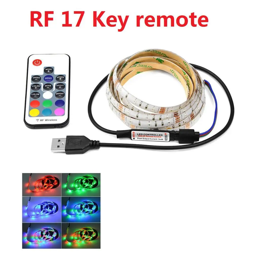 17key controller 5 В USB Мощный светодиодный светильник 2835 SMD RGB кухонная лампа 1 м 2 м 3 м 4 м 5 м лампа лента для ТВ фона шкаф декоративный светильник ing - Цвет: 17key controller