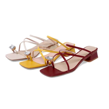 

Brand Genuine Leather Women Shoes High Quality Low-heeled Comfortable Summer Women Slipper Women Heels