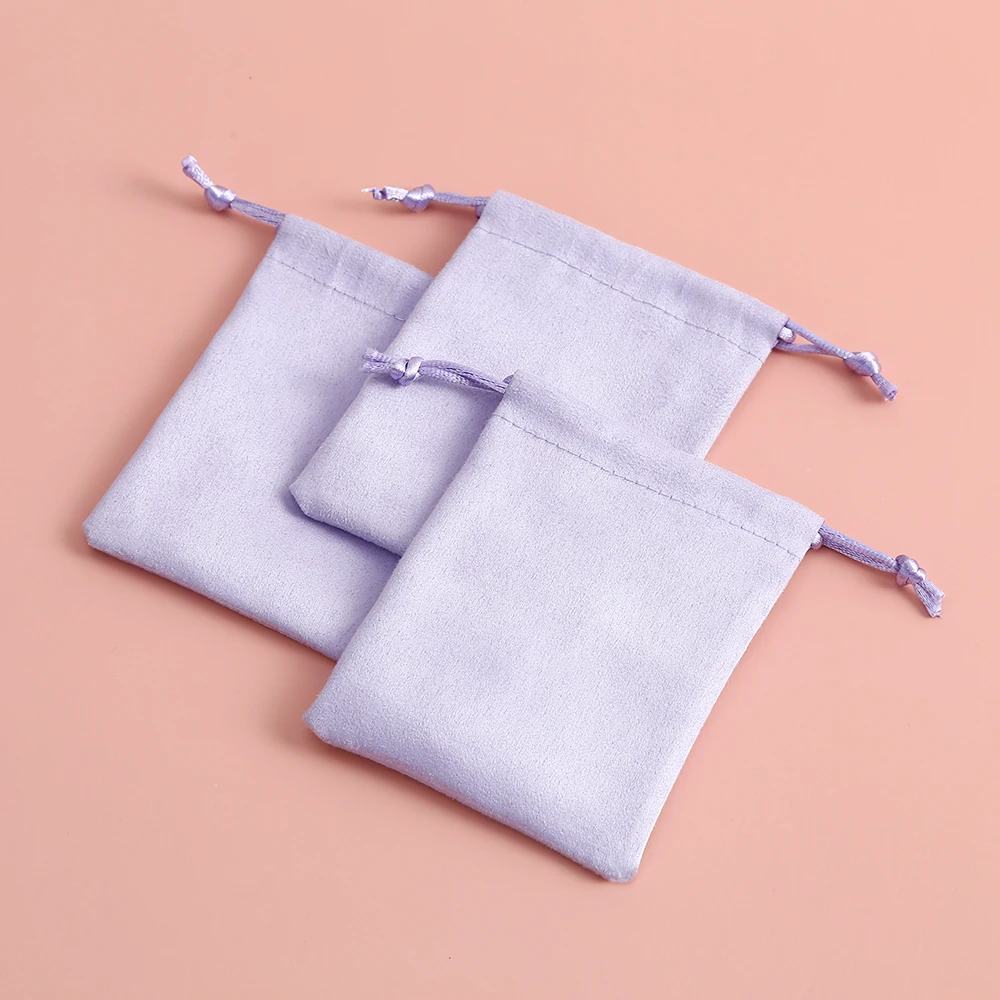 50pcs Velvet Jewelry Bag Purple Small Pouch Business Packaging Flannel Drawstring Ring Earrings Gift Bags can Personalized Logo