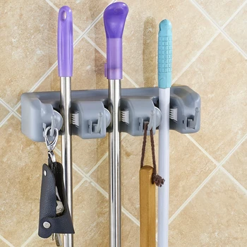 

3 Position 4 Hooks Wall Mounted Mop Holder Brush Hanger Storage Plastic Brush Broom Hanger Storage Rack Kitchen Organizer A30