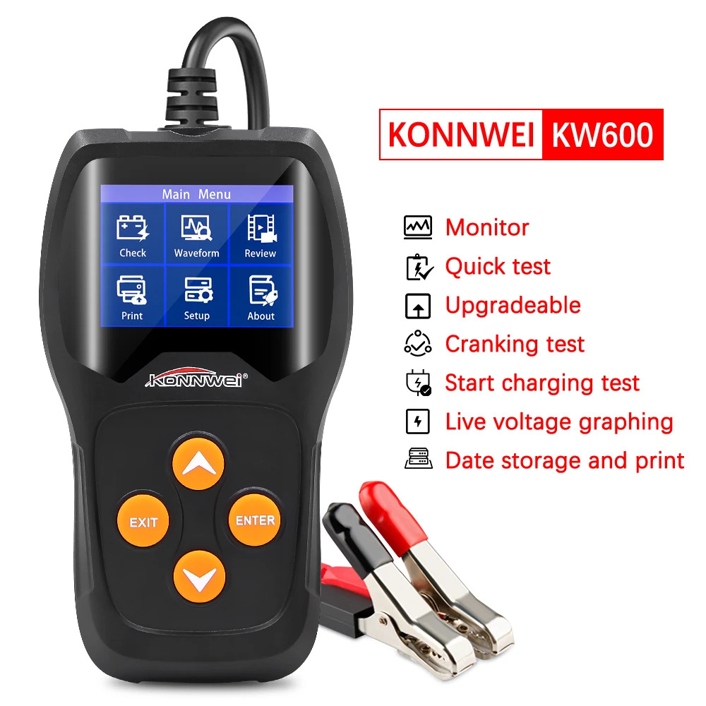 KONNWEI KW600 12 Вольт проверка батареи автомобиля er 100 до 2000CCA KONNWEI KW600 Проверка батареи автомобиля анализатор тест ing авто инструмент Konnwei KW600