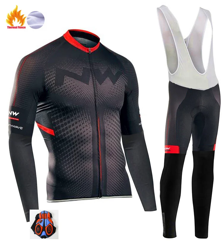 NW Winter Thermal Fleece Cycling Jersey Men long sleeve Set ropa ciclismo hombre MTB bike Cycling Clothing Maillot Ciclismo