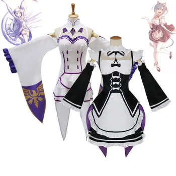 

Lolita Costume Emilia Ram Cosplay 5pcs Sets Girl Women Japanese Anime Re Zero Different World Ram Rem Dresses Set C126309AD