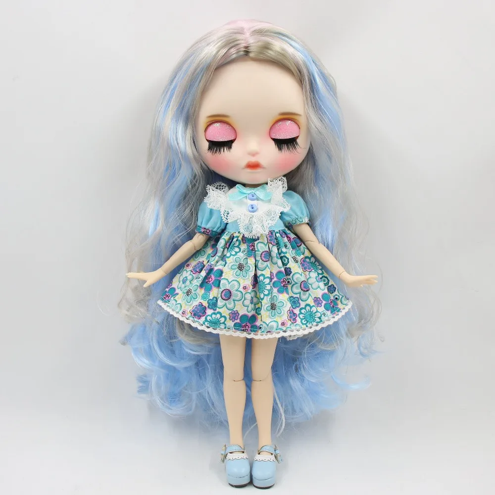 Neo Blythe Doll Elegant Blue Floral Lace Dress 1