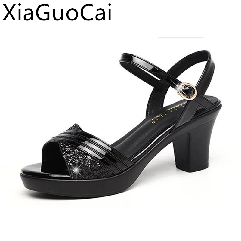 

Сандалии женские на толстом каблуке, летние однотонные босоножки на квадратном каблуке с пряжкой, цвет черный, 2020