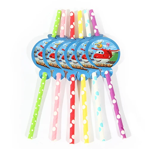 Straw 6pcs High Quality super wings Paper Flag/Plate/Hat Party decoration Foil balloons Baby Happy Birthday event party supplies for kids - Цвет: Straw 6pcs
