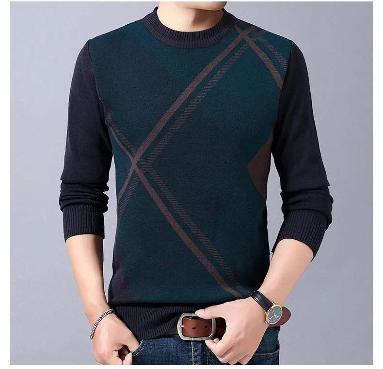 Повседневный толстый теплый зимний полосатый вязаный свитер, Мужская одежда, трикотажное платье, пуловер, вязаные мужские свитера, мужская мода 02116