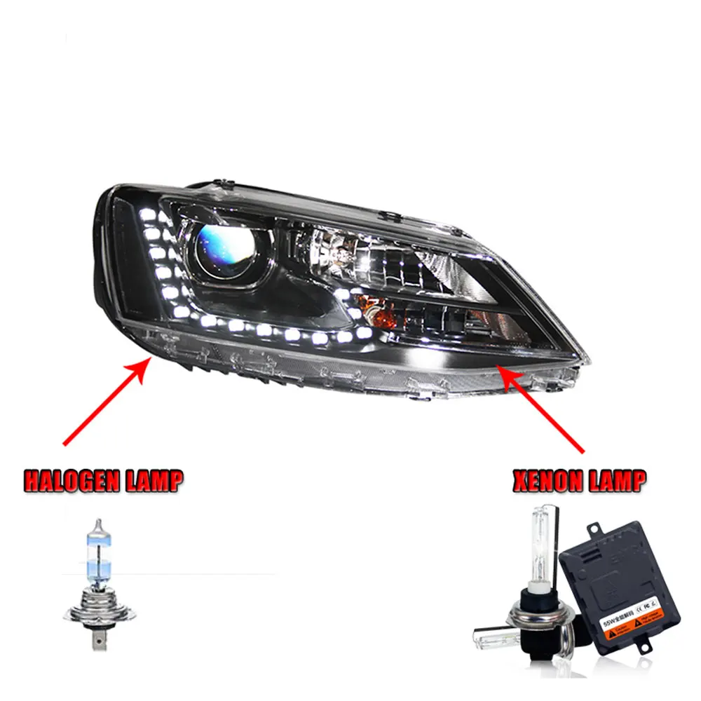 Пара для jetta светодиодный фары 2012- jetta HID фары биксеноновые фары Противотуманные фары Дневные ходовые огни двойные линзы - Цвет: halogen high beam