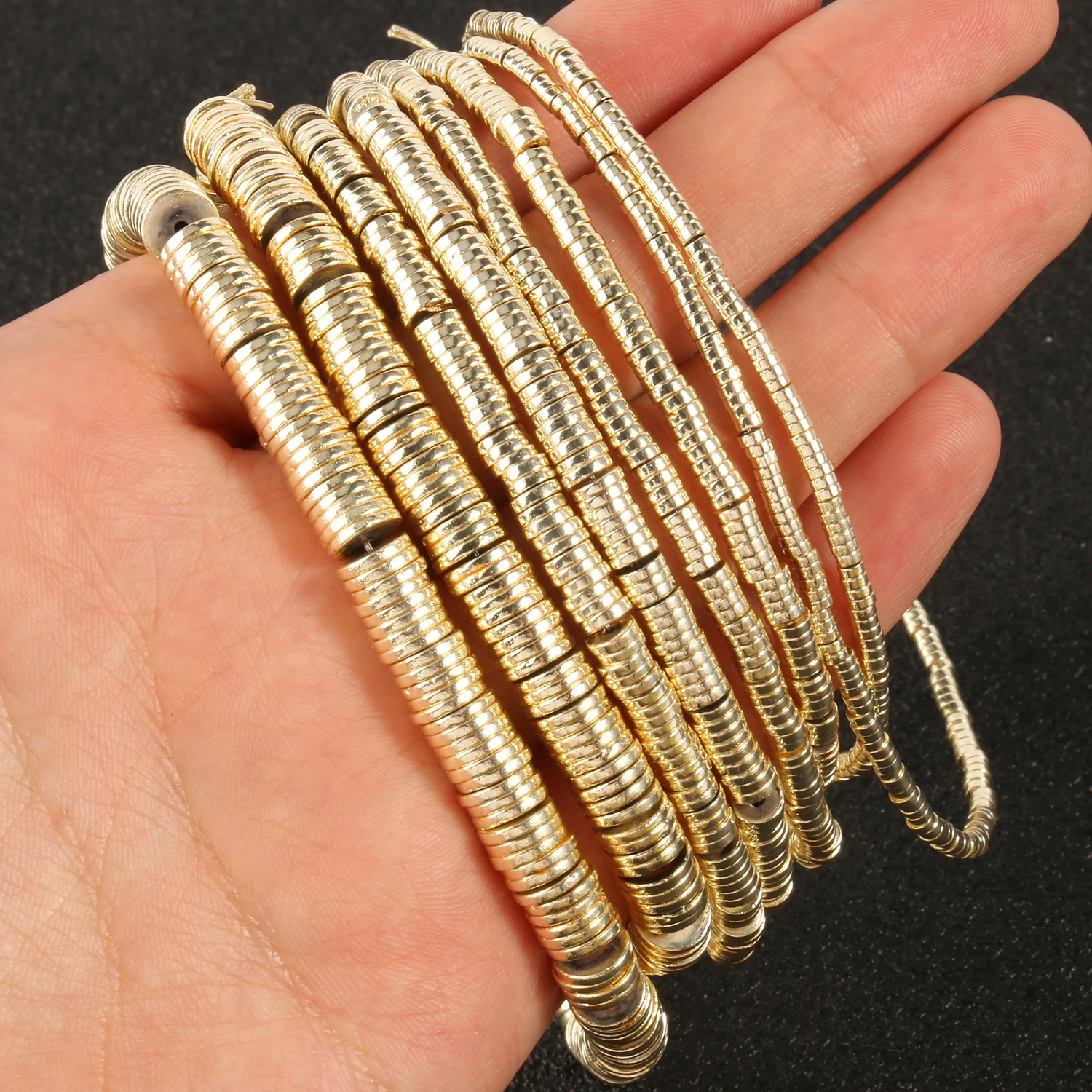 9K Gold Color Hematite Square Heart Round Shape Natural Beads Loose Stone Beads For Jewelry Making DIY Bracelet Necklace 15inch