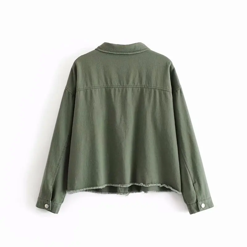 

F3635-Europe And America WOMEN'S Dress 2019 Spring And Autumn New Style Fold-down Collar Dual Pocket Flash Cowboy Jacket Women's