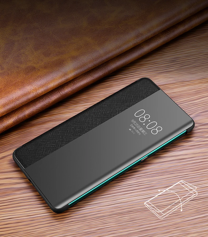 Чехол-книжка из натуральной кожи с перекрестными полосками для телефона huawei mate 30 pro 5G mate 20 pro P30 pro с прозрачным окошком