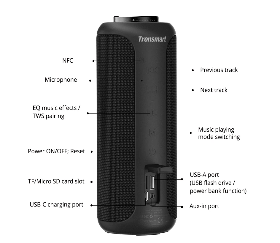 Tronsmart T6 Plus Upgraded Edition Bluetooth 5.0 Speaker 360° Surround Sound NFC Connection IPX6 Waterproof Portable Speaker   (15)