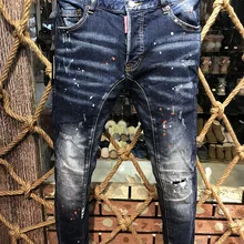 Европейский стиль dsq Брендовые мужские джинсы италия брюки мужские тонкие байкерские джинсовые прямые брюки с дырками синие брюки джинсы для мужчин 222