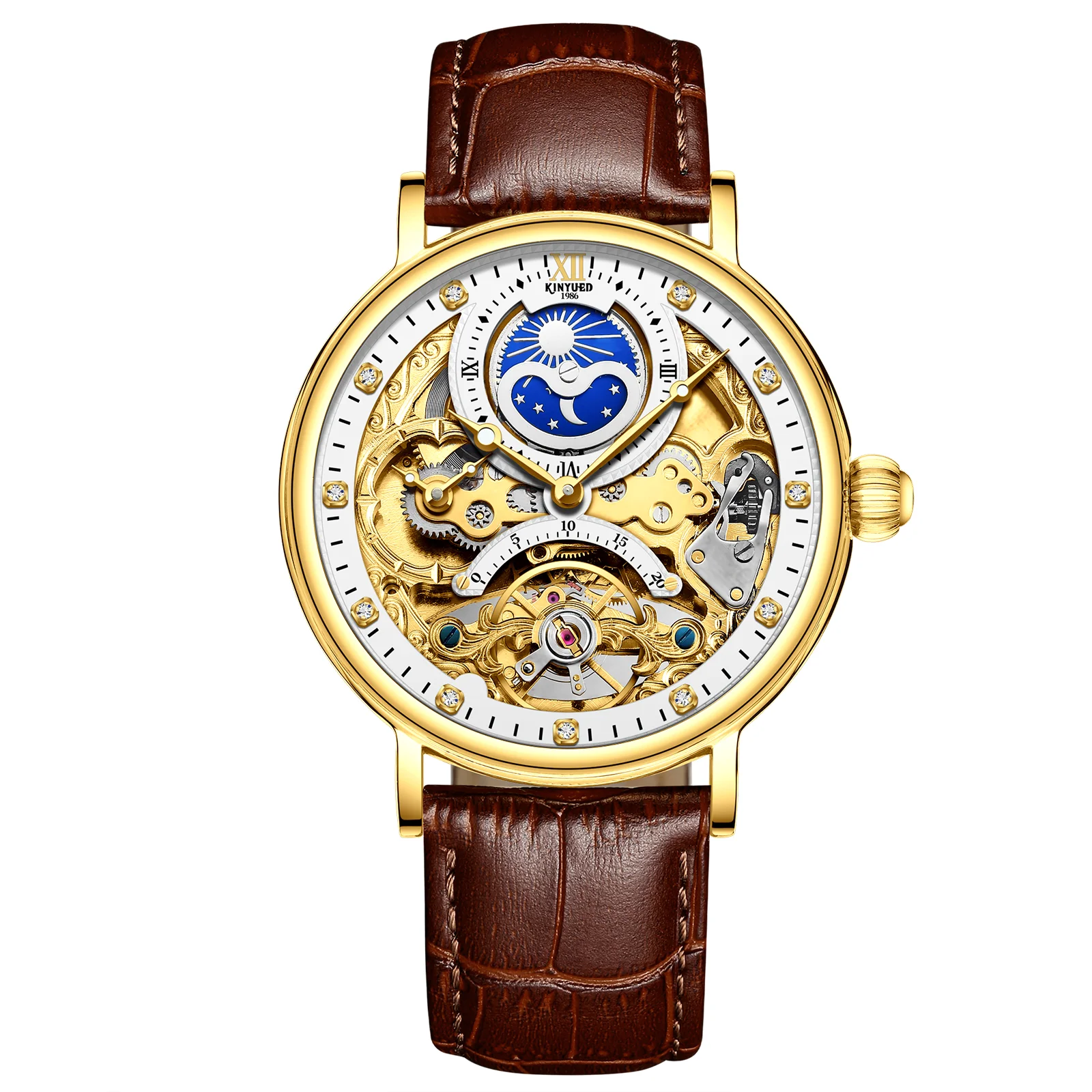 KINYUED Men's Watch Skeleton Automatic Mechanical Wristwatch mechanical watch Classic Casual Watch Men Relogio Masculino
