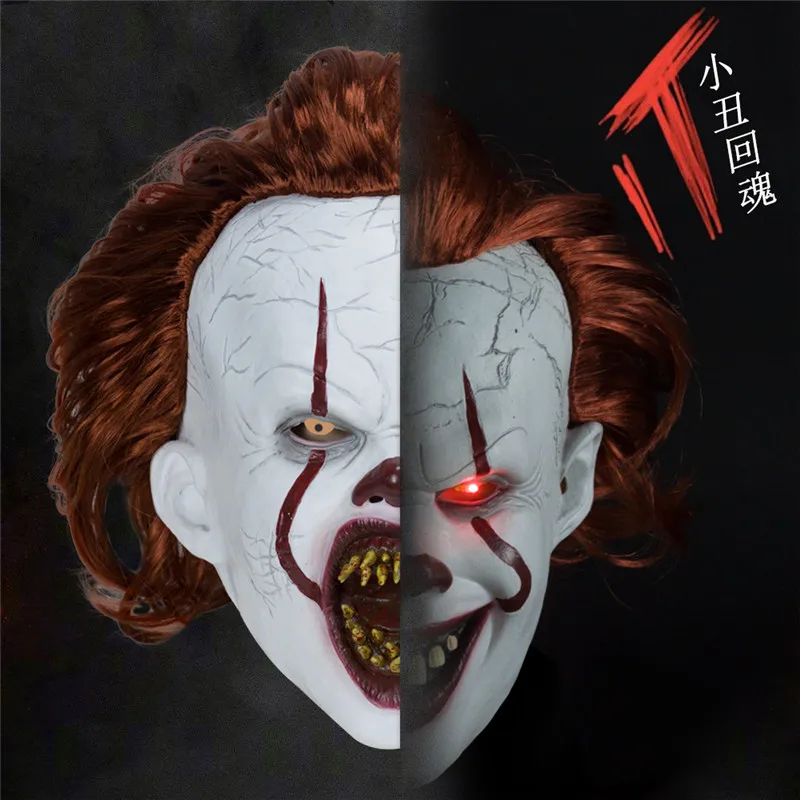 Светодиодный маска-клоун в стиле ужасов,, фильм «It Chapter 2», маска-клоун, латекс, страшные костюмы на Хэллоуин