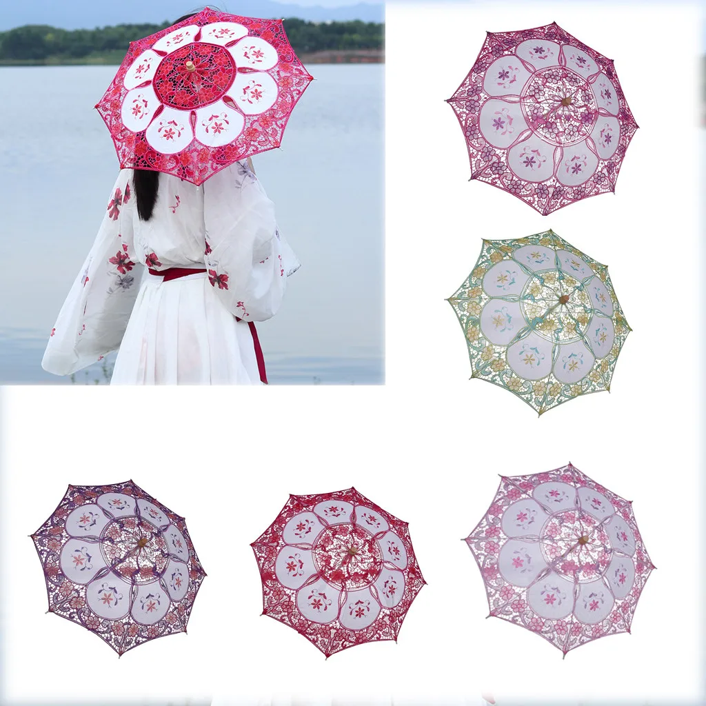 Мини Винтажное деревянное вышитое хлопковое кружево зонтик Свадебный маленький зонт для свадебного подарка реквизит для фотографий Декор Детский подарок