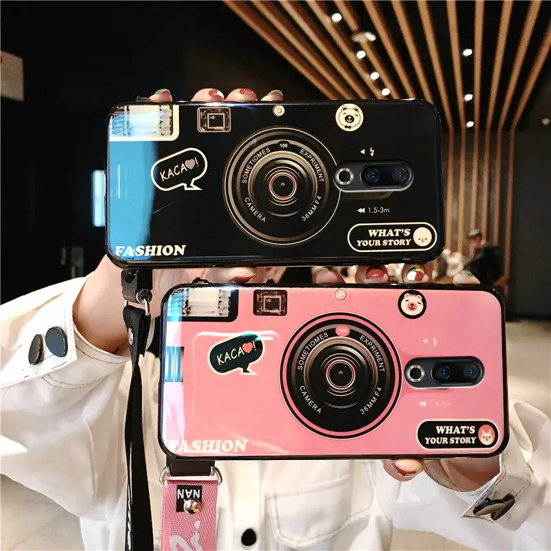 Blu-ray Camera Pattern Phone Case For MEIZU 15 PLUS 16th 16s pro 7 M15 M Note 8 9 X8 V8 with Long Strap |