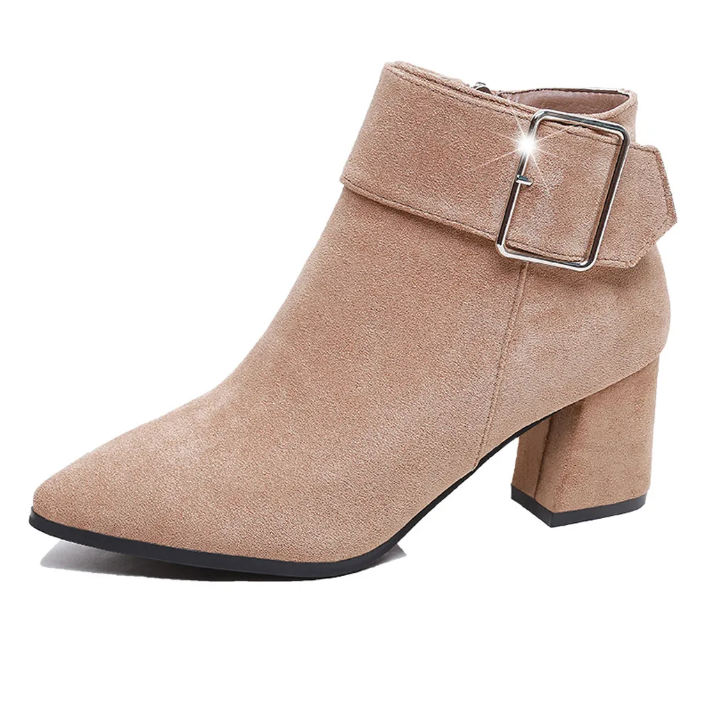winter Genuine Leather Ankle Boots Work Lady Suede Flat shoes Elegant Casual Moccasins Workplace Winter Boots - Цвет: Бежевый