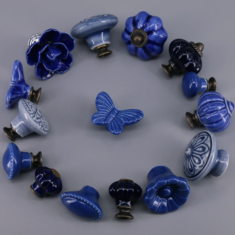 1х модные синие керамические ручки для шкафа кухонного дверного мебельного ящика
