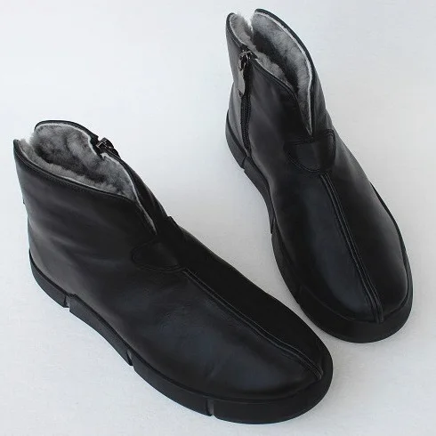 Careaymade/зимние кожаные ботинки; высокие ботинки из овечьей кожи с меховой подкладкой; нескользящие и теплые зимние ботинки; мужская обувь - Цвет: Черный