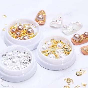 

3D Nail Rhinestones Rose Gold Silver Crystal Concave Pearls Metal Rivet Nail Art Decorations DIY Manicure Accessories SA1550-1