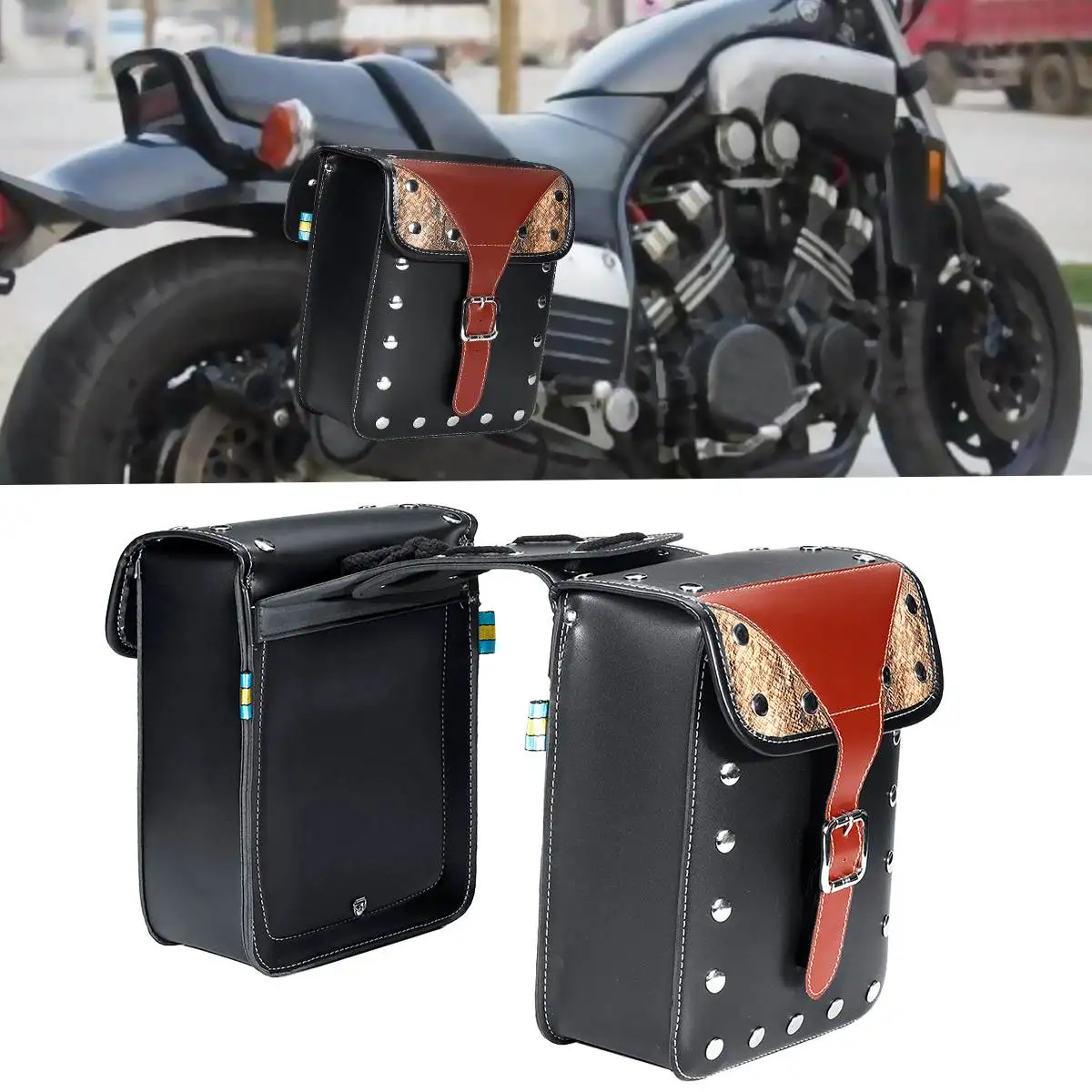 

Pair 2X Motorcycle Universal PU leather Side Box Hanging Side Bag Saddlebags Suitcase Rider Retro For Honda For KTM Accessories