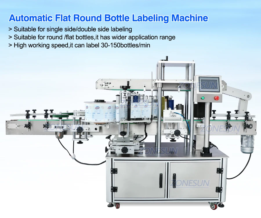 ZONESUN ZS-TB300Z Dual Use Automatic Bottle Labeling Machine Round and Square Bottle Sticker Double Sides Label Applicator