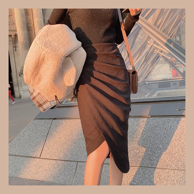 MISHOW осень зима плиссированная юбка женская Повседневная Однотонная юбка до колена с высокой талией MX19C1858