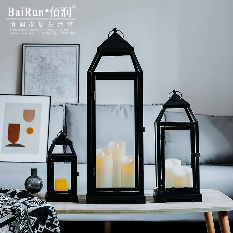 Outdoor Windproof Candle Holder Hanging Large Glass Stand Black Iron Candle Holder Rustic Nordic Moroccan Candlestick Jj60zt Candle Holders Aliexpress