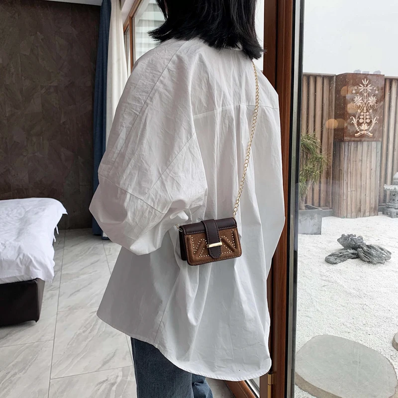 Кожаные мини-сумки через плечо с эффектом потертости для женщин зимняя сумка через плечо с цепочкой женские дорожные сумки и кошельки - Цвет: Small Coffee
