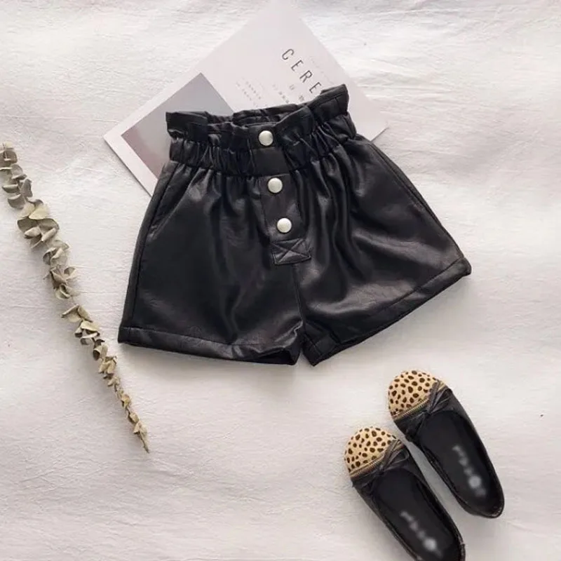 Girls Velvet Leather Shorts Autumn Winter High Waist kids shorts