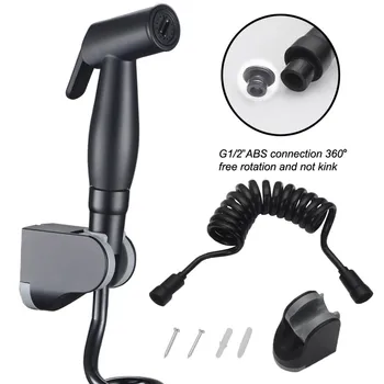 

Black Handheld Bidet Toilet Sprayer ABS Hygiene Sprayer Set Baby Diaper Cloth Sprayers Bidet With Hose and Holder Free Shipping