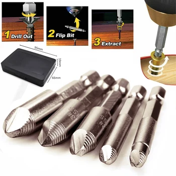 

5PC Wood Screw Extractor Hex Handle Screw Removal Tool Remover Drill Tool Screw Easy Take Out Speed Extractor Set Case Wood Tool