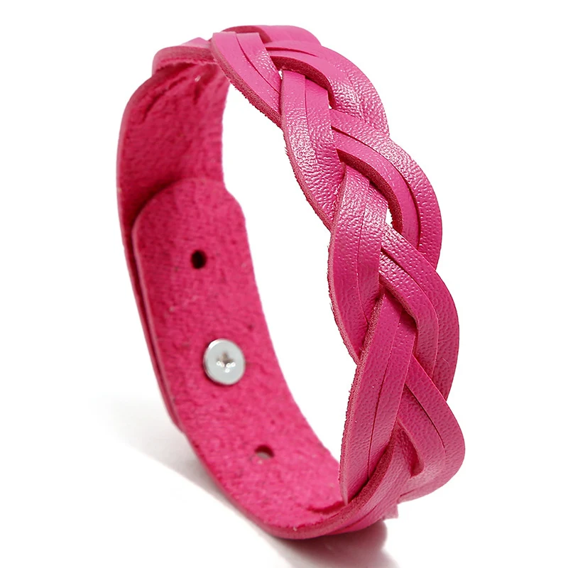 NIUYITID New PU Leather Braid Women Bracelets Girls Charm Wrist Accessories Brazaletes Korea Jewelry Cheap Dropshipping - Окраска металла: rose red
