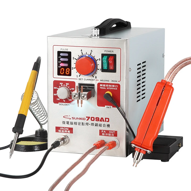 

Точечный сварочный аппарат SUNKKO 709AD высокой мощности 18650 кВт для литиевых батарей ручка с цифровым дисплеем