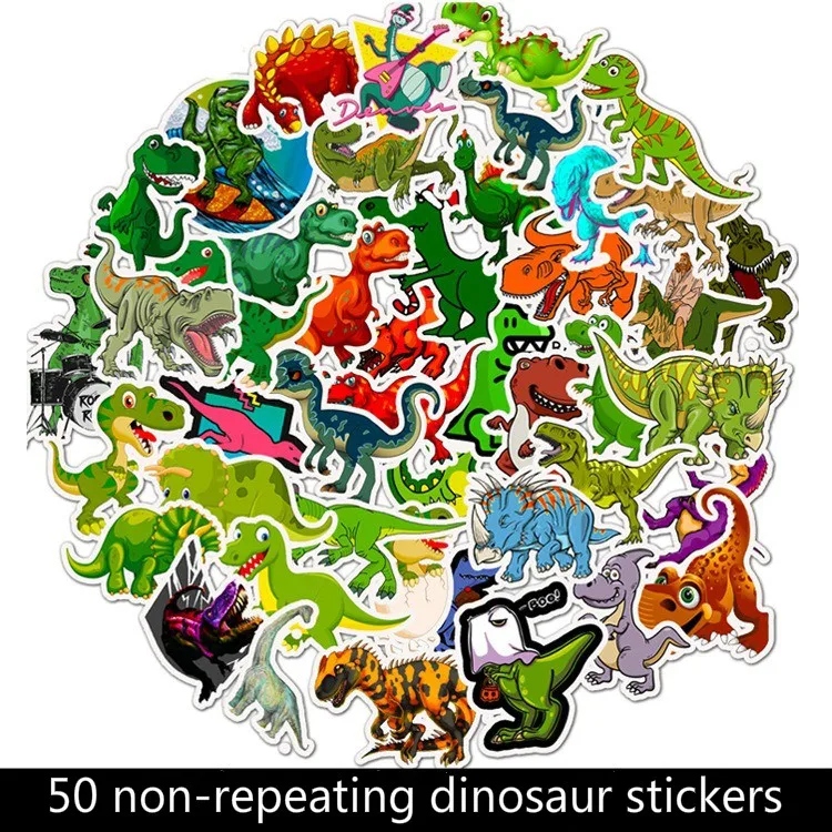 

50pcs Non-repeating Dinosaur Series Tyrannosaurus Rex Cartoon Stickers Computer Guitar DIY Suitcase Waterproof Graffiti Stickers