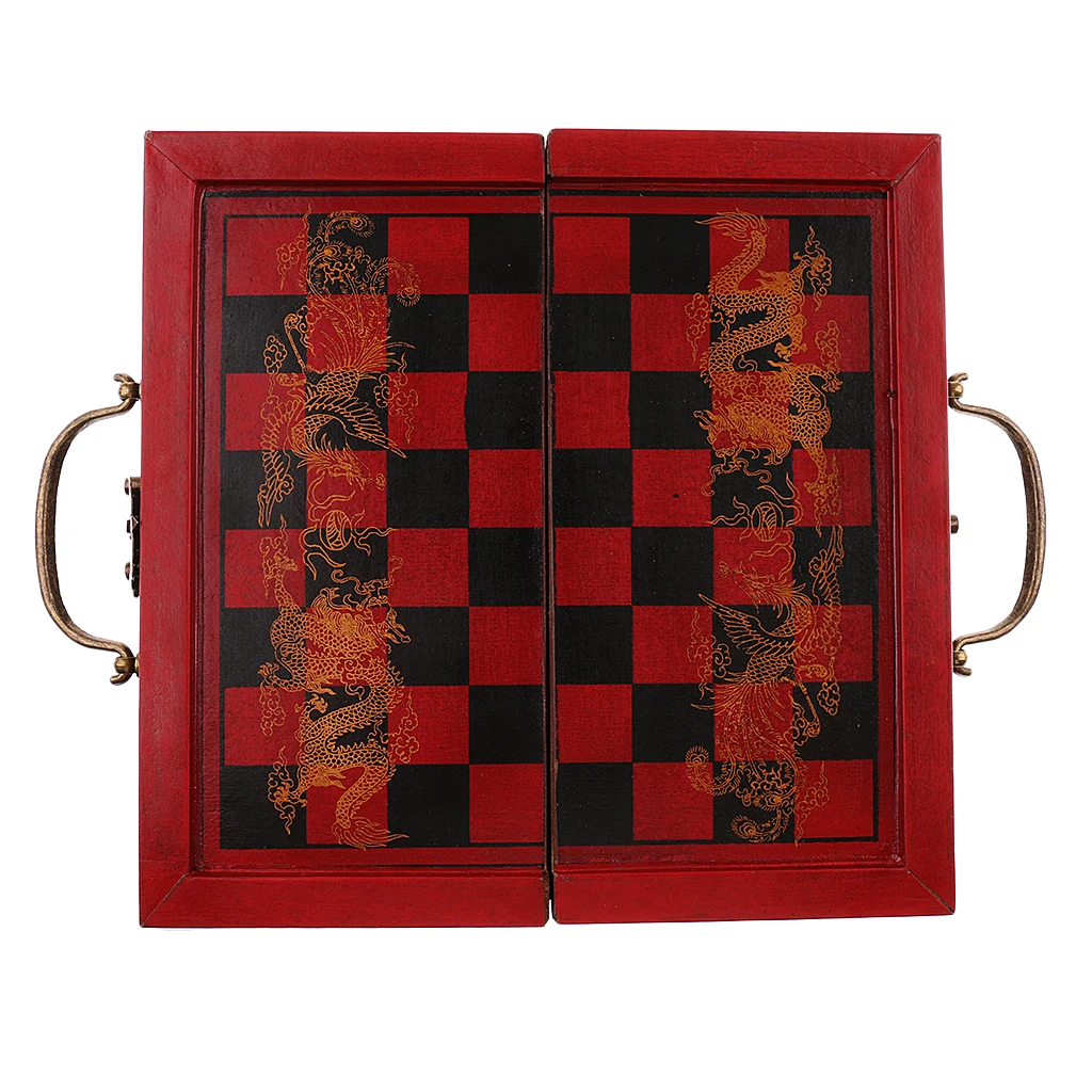 Chinese Chess Set Folding Wooden Resin Antique Red Board Game Shape | Спорт и развлечения