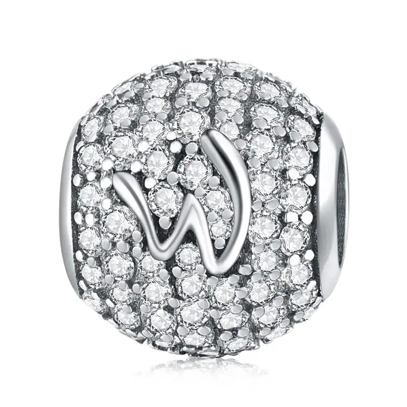 DALARAN 26 Letters 925 Sterling Silver A-Z Alphabe Dazzling CZ Bead Charms Silver 925 Original Fit Bracelets Diy Jewelry Making - Цвет: W