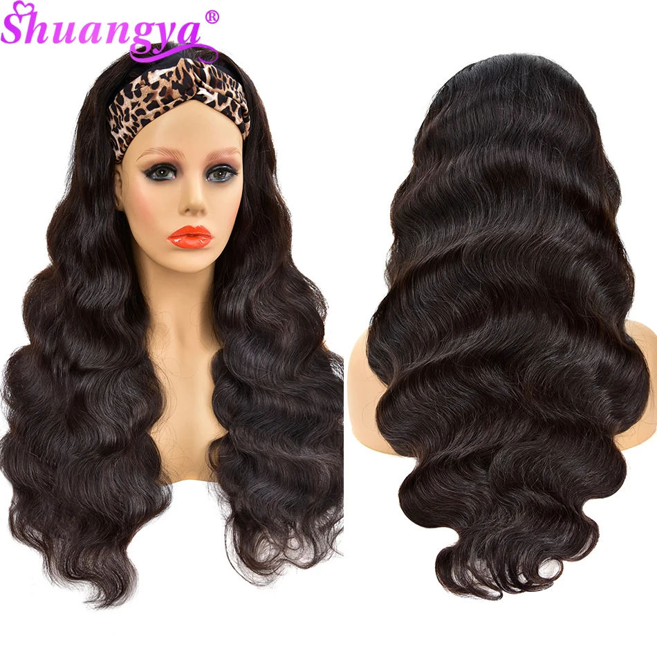 

Shuangya Headband Wig Body Wave 100% Remy Human Hair Brazilian Straight Hair Wig for Women Black Color 180 Density Glueless