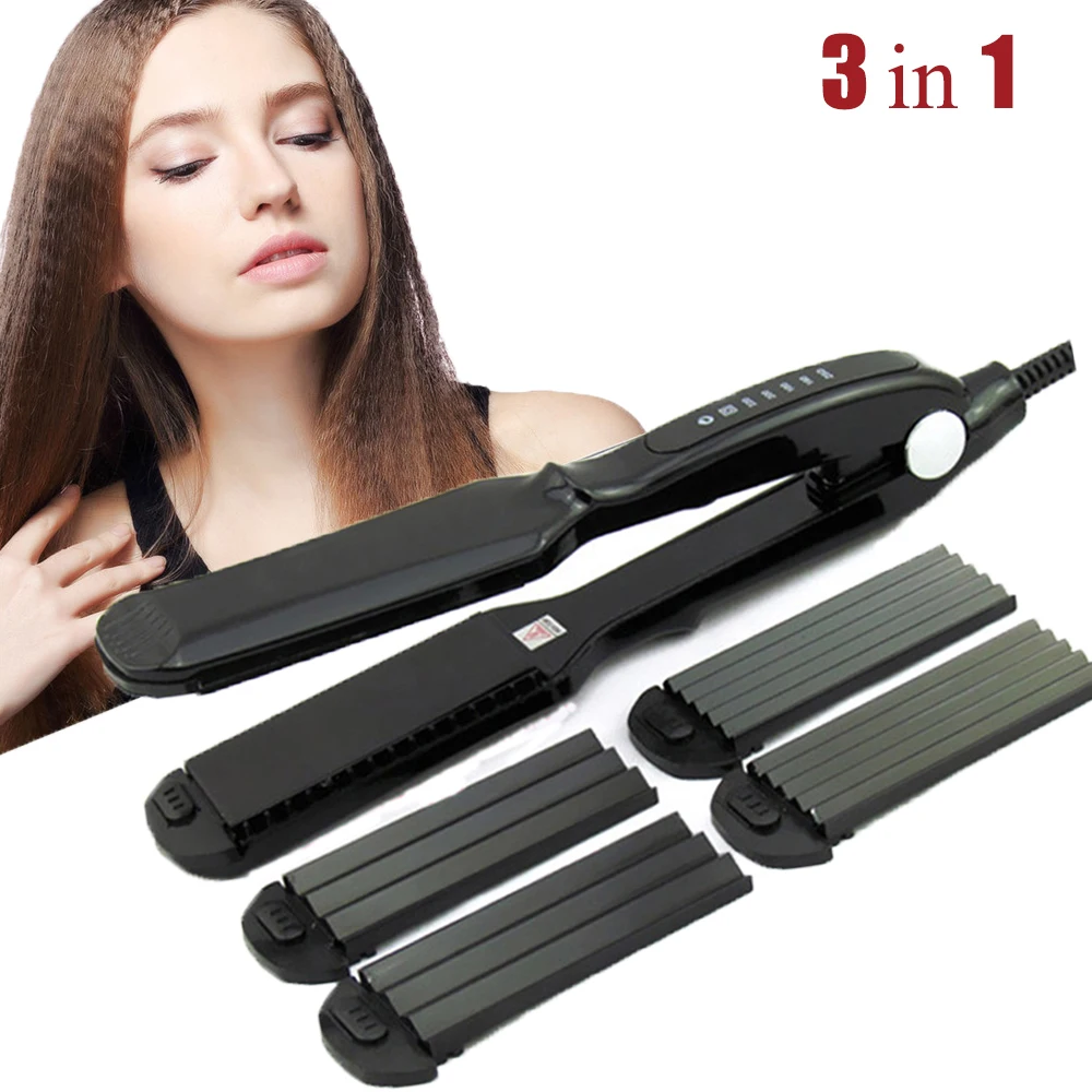 

Interchangeable 3 in 1 Fast Hair Straightener & Curler Ceramic Corn Plate Hair Crimper Large To Small Waver Corrugated Iron