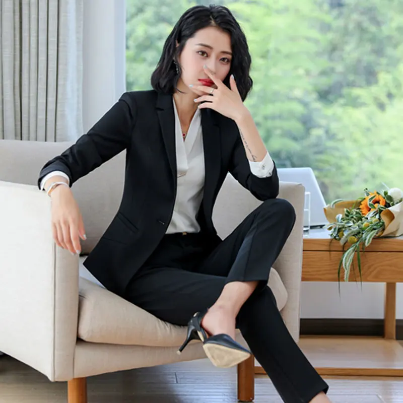 New Spring and Autumn 2 Pieces Formal business Suit women Work Wear Solid color for women Office Lady uniform OL style