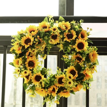 

Artificial Sunflower Silk Fall Front Door Wreath Summer Spring Wreath Decor