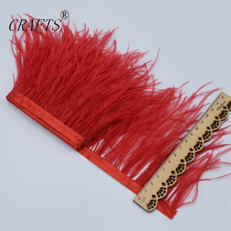 10 м качество страусиные перья обрезать ткань боковая лента/ремень юбка/платье/костюм/ювелирные изделия 10-15 см - Цвет: red